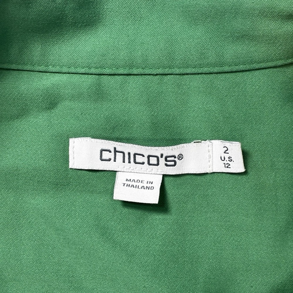 Chico's Women's Green Stretch Button Up Shirt Size 2 Large Long Sleeve Collared - Picture 3 of 11